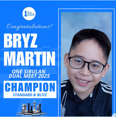 Bryz Martin Legaspi Wins Champion Title at One Sibulan Dual Meet 2025 – Chess